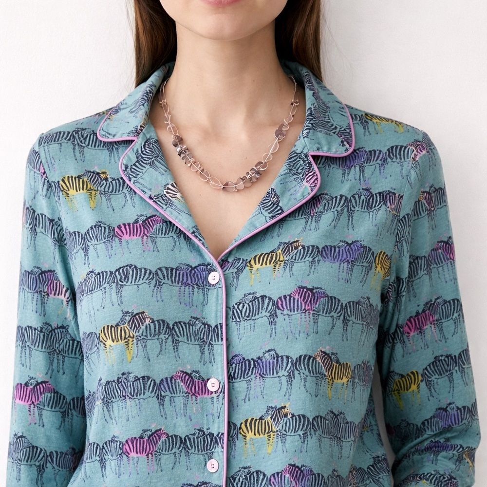 munki munki Teal and Dark Blue Zebra Print Top